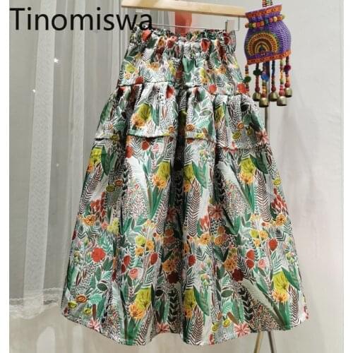 Tinomiswa Jupe 2021 New Chic Vintage Skirts Floral Printed A Line High Waist Skirt Women Korean Style Casual Retro Faldas Mujer