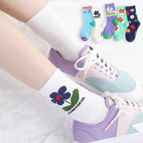 Small Flower Pure Cotton Tube Womens Socks Ins Trendy Socks Net Red Flower Socks Wholesale Dropshipping Socks Woman Socks
