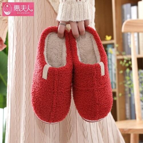 Female Faux Fur Slippers Solid Color Anti-slip Lovers Winter Home Floor Shoes Soft Plush Comfortable Women Indoor Slipper SH491