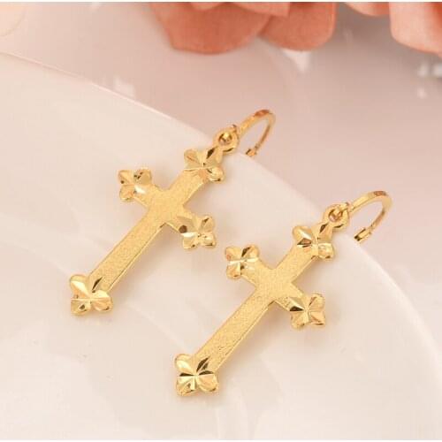 High quality Fashion 24k Gold Filled Womens Drop Earring Dangle Earring Charms Jewelry Cross Earrings brincos Vintage girls