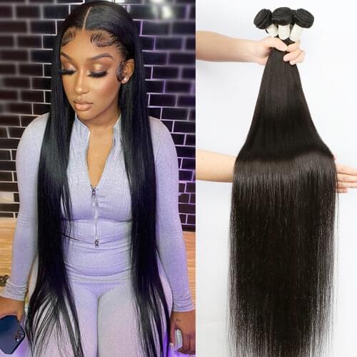 COVER QUEEN 100% Human Hair Bundles 28 30 32 34 40 Inch Brazilian Hair Weave Bundles Straight Grade 10A Remy Hair Extensions