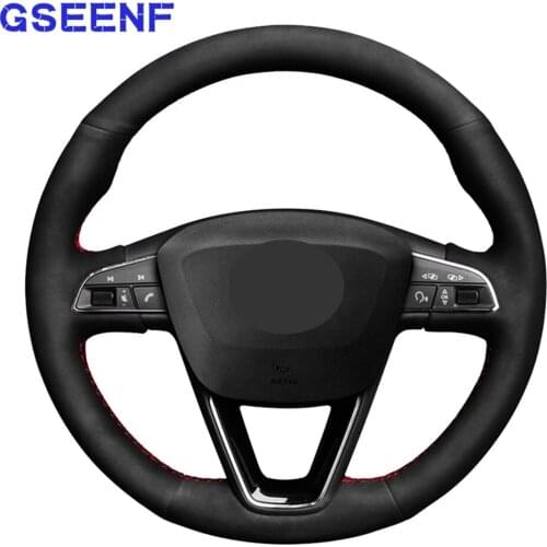 Car Steering Wheel Cover For Seat Leon 5F Mk3 2013-2019 Ibiza 6J Tarraco Arona Ateca Alhambra 2016-2019 Black DIY Soft Suede