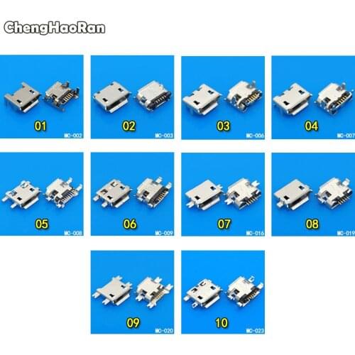 ChengHaoRan 10 Kind Micro USB 5Pin jack tail socket micro USB Connector port sockect for Samsung Lenovo Huawei ZTE HTC