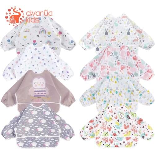 Baby bibs Long Sleeve 6-24 Months Waterproof Bibs Stain and Odor Resistant Toddler Bib with Pocket, Washable Infants Unisex Bibs