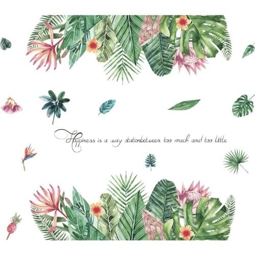 DIY Green Plants Leaves Tropical Flower Wall Decal, Removable Wall Sticker Murals Decoration for Bedroom Living Room