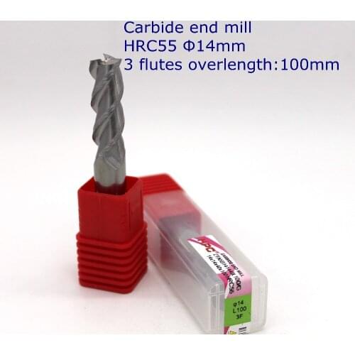 Router bit blade diameter 14mm overlength 100 of 3 flutes HRC55 flat end carbide end mill CNC machine tool mill cutter