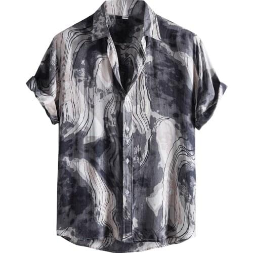 Stylish Ink Painting Print Hawaiian Aloha Shirt Men 2021 Summer New Short Sleeve Beach Shirts Mens Holiday Party Vacation Cloth