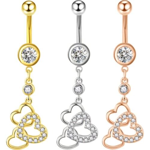 JUNLOWPY Stainless Steel Dangle Belly Button Rings Navel Barbell Body Jewelry Piercing Heart Navel Bar Pandent
