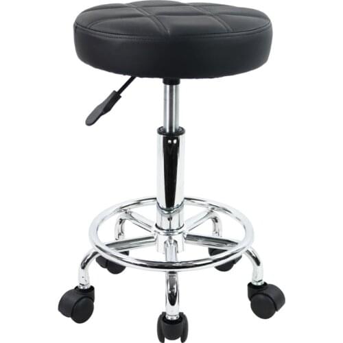 KKTONER Round Rolling Stool Chair PU Leather Height Adjustable Swivel Drafting Work SPA Shop Stools with Wheels Small (Black)