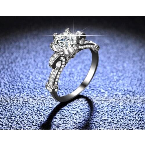925 Sterling Silver Ring 1 Ct Moissanite Ladies Six Prong Classic Engagement Jewelry Casual Sporty Wedding Bands