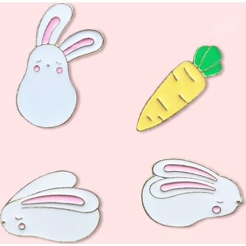 Rabbit Carrot Metal Enamel Brooch Cute Cartoon Animal Badge Pin Kawaii Fun Trendy Costume Backpack Jewelry Accessories Gift