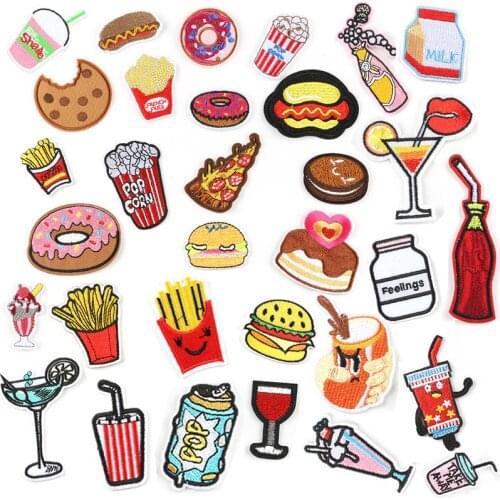 Cute Embroidery Patches for Clothing Foods Pizza Badge Band Patch Iron On Stripes Clothes Jacket Backpack Applique Accessories