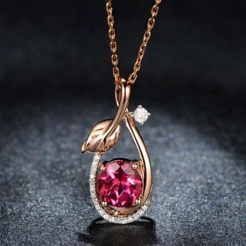 Fashion Round Ruby Gemstone Inlay Zircon Leaf Shape Pendant for Women Wedding Gift Jewelry choker necklace wholesale
