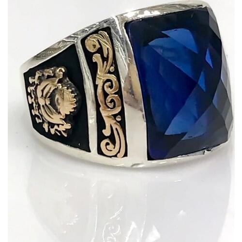 Navy blue Sapphire Special Quality Silver Men 'S Ring