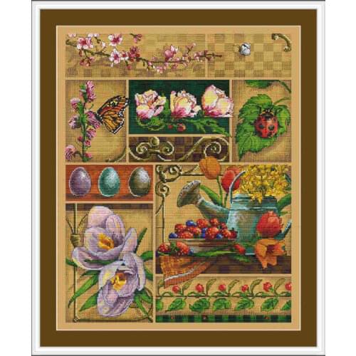 Four seasons of flowers - spring 44-53 cross stitch kit aida fabric 18ct 14ct canvas cotton thread embroidery kits