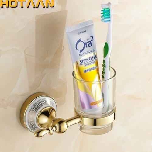 Wall mounted Golden Ceramic Bathroom Accessories Single Cup Tumbler Holders,Toothbrush Cup Holders Free Shipping YT-19897