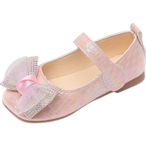 2021 New Fashion Square-toe Girls' Leather Shoes Baby Non-slip Single Shoes Childrens Soft-soled Princess Shoes Bow-knot Flats