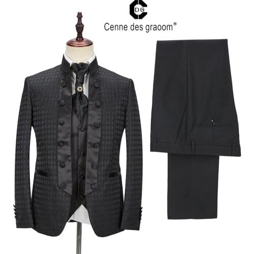 2020 Cenne Des Graoom New Men Suit Tailor-Made Suits Costume 4 Pieces Blazer Pants Ties Wedding Party Groom Tuxedo DG-A3 Black