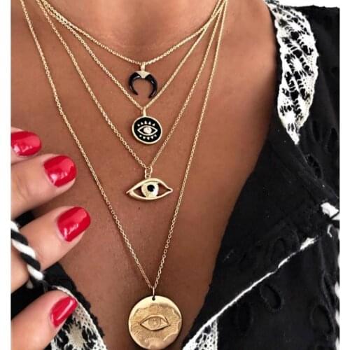 New Fashion Jewelry Necklace Statement Necklace Rhinestone Eye Multilayer Necklace Gothic Necklace Women Wholesale Bijoux