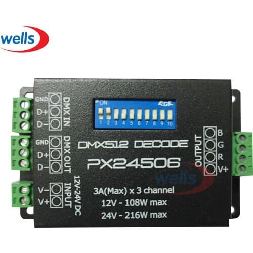 PX24506 DMX 512 Decoder Driver 9A DMX 512 Amplifier 12V 24V RGB LED Lights