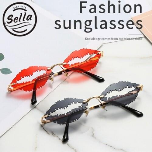 Sella 2020 New Ins Fashion Tint Lens Lip Shaped Hollow-Out Glasses Eyewear Unique T-Show Street Styles Small Rimless Glasses
