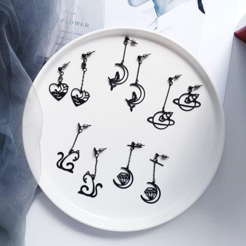 Timlee E208 New Originality Personality Black Cat Moon Mermaid Rocket Heart Long Alloy Drop Earring Fashion Jewelry wholesale