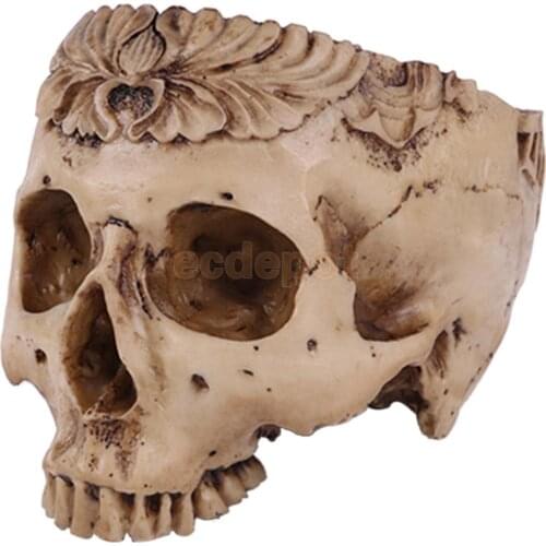 Human Skull Head Design Flower Pot Planter Container Replica Home Bar White