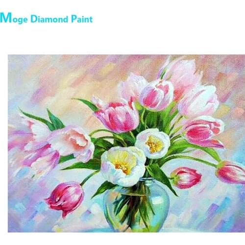 Tulip Flower Vase Diamond Painting Oil Floral Round Full Drill Nouveaute DIY Mosaic Embroidery 5D Cross Stitch Home Decor Gift