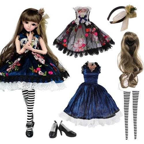 UCanaan 1/3 BJD Dress Wig Shoes Set Full Outfits For Girls Dress Up Toys Accessories For 60CM Dolls
