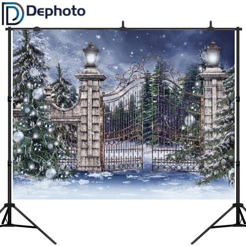 Dephoto Custom vinyl Print Snow Christmas village door Photography Backdrops for kids stage photo studio portrait Backgrounds