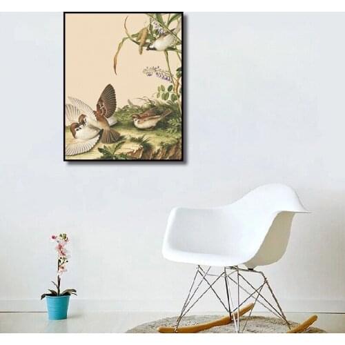 Vintage Animals Bird Landscape Canvas Painting Abstract Wall Art Picture Posters Print Craft Living Room Corridor Decoration
