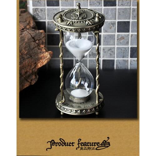 Vintage Art Craft Egypt Tutankhamun Hourglass 30 Minutes Ampulheta Sand Watch Metal Home Decor Desktop Watch Timer Gift