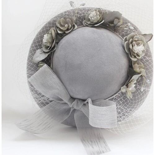 Vintage Gray Bridal Hats Free Shipping Hats with Hand Made Flowers Free Shipping L&P DQL Studio