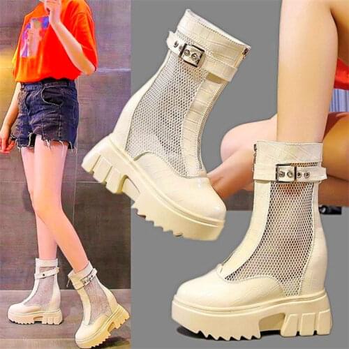 Creeper Shoes Sandals Womens Buckle Platform Wedge Ankle Boots Increasing Height High Heels Party Pumps 34 35 36 37 38 39