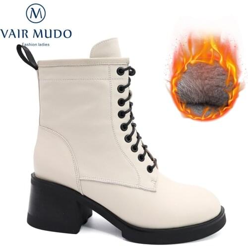 VAIR MUDO Women Work & Safety Boots Shoes HIgh Heels Shoes Round Toe Lace Up Thick Botton Autumn Winter Elegant Boots ShoesDX130