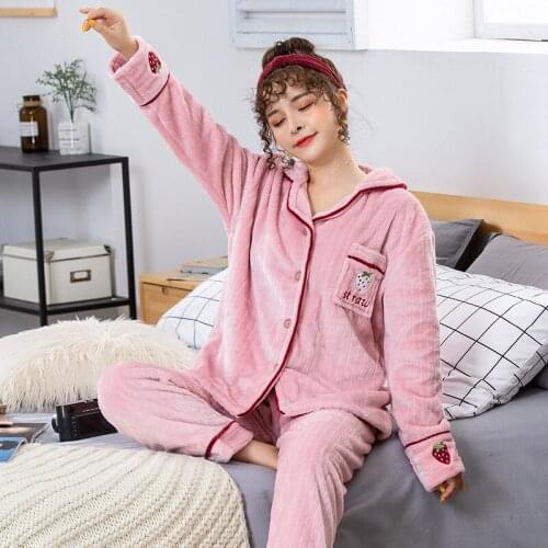 Winter Pajamas Loungewear Women Fleece Sleepwear Onsie Home Clothes Flannel Pajamas Winter Sleepwear