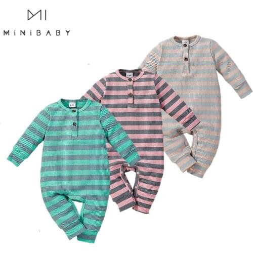 2021 Striped Baby Romper For Boys Spring And Autumn Newborn Clothes Cotton Girls Climbing Jumpsuits 0-12m Long Sleeve Infants
