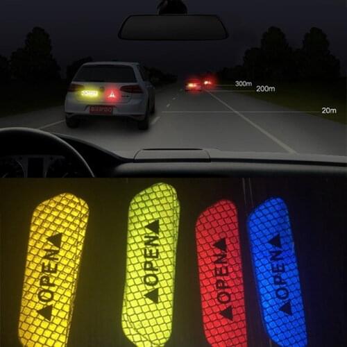 4pcs/set Reflective Open Sticker Door Open Warning Safety Car Styling Car Sticker Auto Decor Night Lighting Luminous Tapes