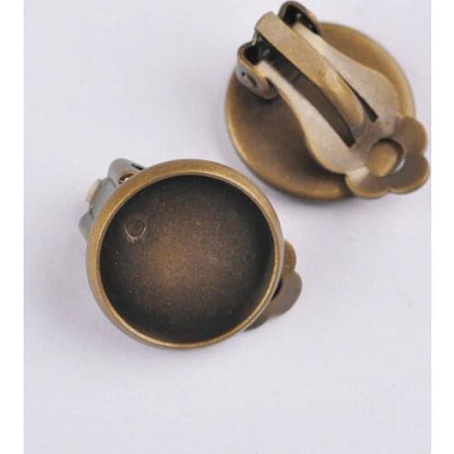 500pcs 12mm 14mm Antique Bronze Earring Clips no Pierced Ear Clips Bezel Blank Earring Base Earring Findings Wholesale
