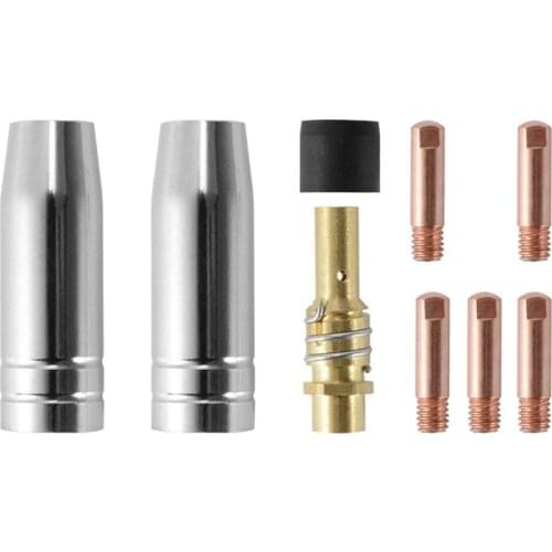 9Pcs/Set 15Ak Mig/Mag Welding Nozzle Contact Tips 0.8X25Mm M6 Gas Connector Holder Set Ad068