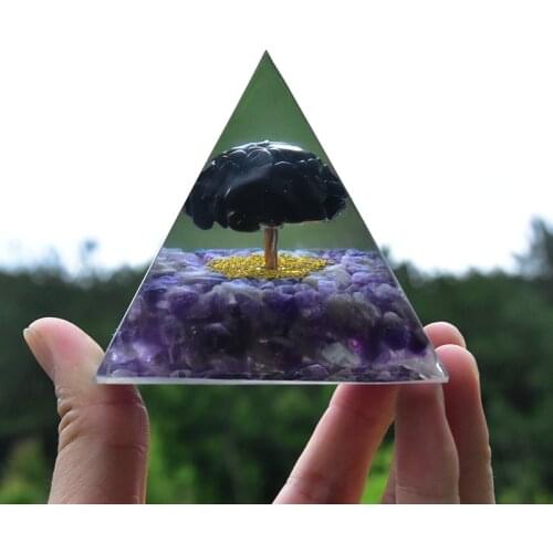 Amethyst Tree Of Life Energy Obsidian Healing Crystal Reiki Pyramid Chakras Natural Stone Orgone Orgonite Pyramids Fengshui