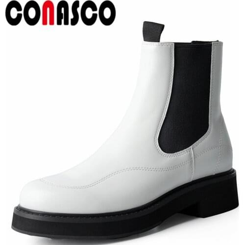 CONASCO Concise Women Ankle Boots Autumn Winter Warm Cow Leather Night Club Party Prom Office Classic Motorcycle Shoes Woman