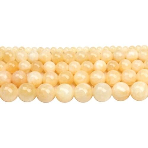 Natural Mihuang Beige Yellow Jades Stone Beads Round Loose 15" Strand 4 6 8 10 12 14MM Beads for Jewelry Making DIY Bracelets