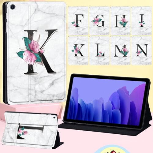 For Samsung Galaxy TAB A7 10.4 2020 T500 T505 Tablet Case - Anti -cratch White Marble Letters PU Leather Tablet Cover Case + Pen