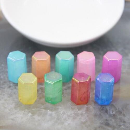Cylindrical Rainbow Titanium Natural Crystal Pendants Polished Quartz Top Drilled Faceted Charms For DIY Jewelry Necklace Making
