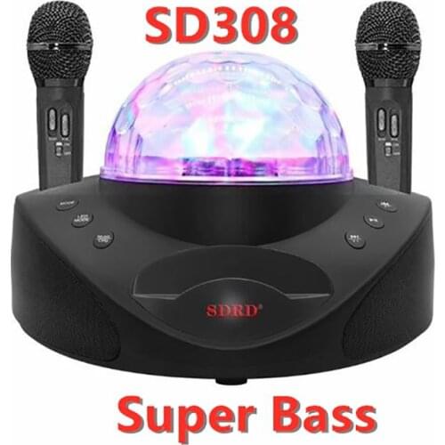Colorful stage lights wireless bluetooth microphone column SD308 family karaoke sound dual duo bluetooth mobile phone