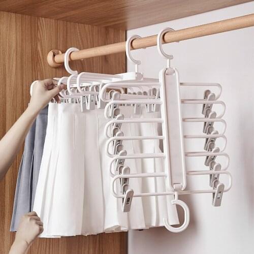 Space Saving Pants Hangers Non-Slip Clothes Organizer 6 Layered Pants Rack for Scarf Jeans Trousers