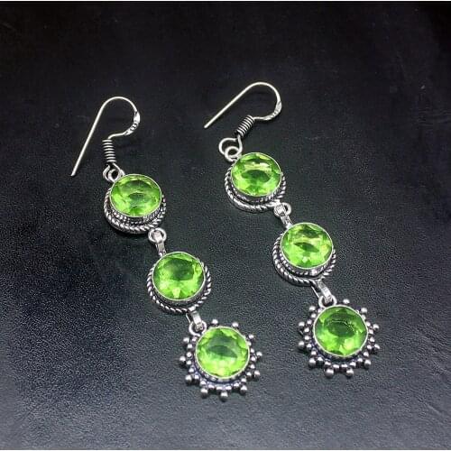 Gemstonefactory Big Promotion Unique 925 Silver Amazing Natural Green Topaz Women Ladies Gifts Dangle Drop Earrings 20212347