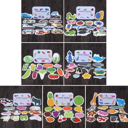 M76C Montessori Toy Creative Puzzle Busy Board Easy Tangram Cartoon Jigsaw for Activity Center Wooden Toy for Kids Age 2Year