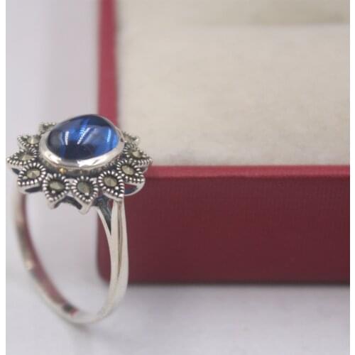 S925 Sterling Silver Ring Ruby Ring Square shape Blue Color Corundum Engagement Rings for Charm Women Jewelry Pattern Gift 6-10